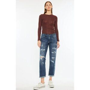 KanCan Devika Mid Rise Boyfriend Jeans in Dark Wash - Sz 1/24 - NWT